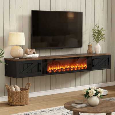 Floating TV Stand for TVs up to 75", Fluted Floating Entertainment Center with 2 Door