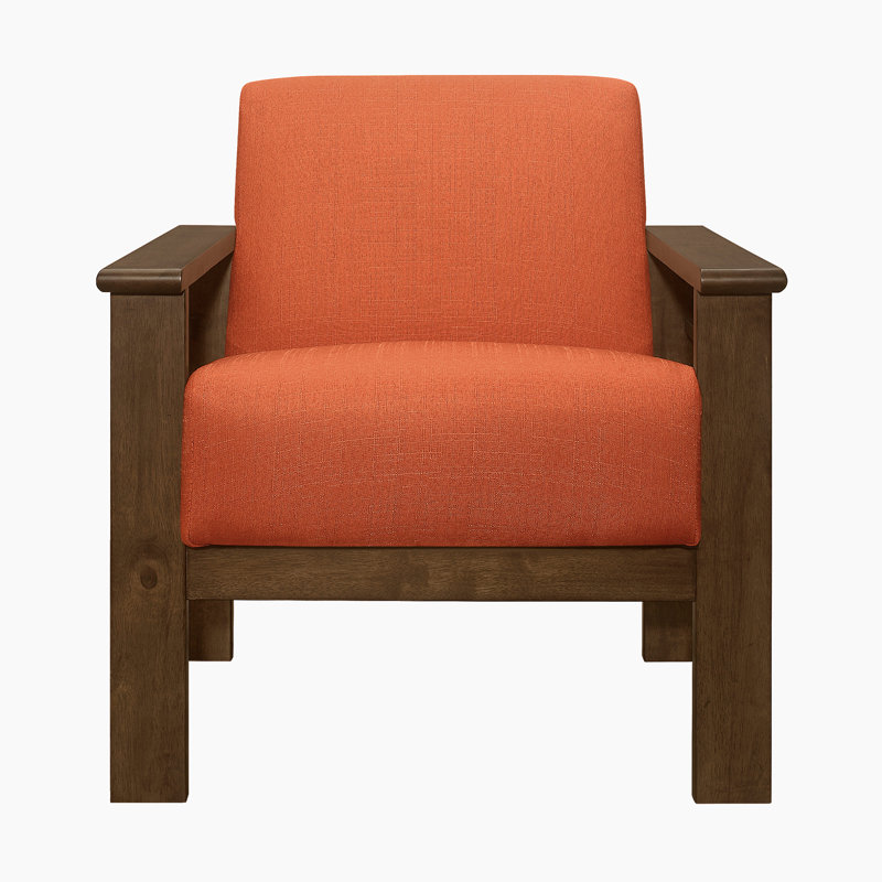 Bertolt 29.5" Mid-Century Modern Accent Chair with Textured Fabric Upholstery, Solid Rubberwood Frame, Foam Over Pocket Coils