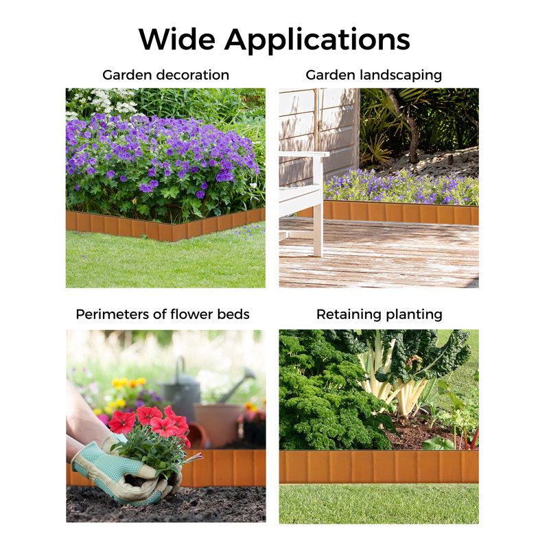 Corten Steel Landscape Edging - 6 Pack Pre-Rusted Heavy Duty Hammer-In Garden Border, No-Dig Design