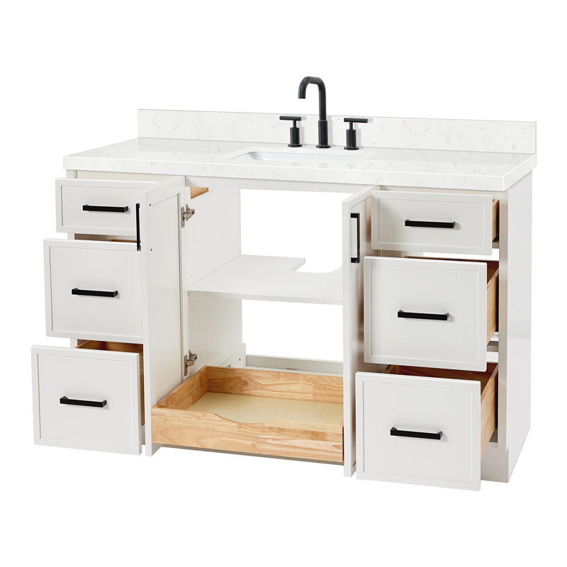 ARIEL Kelly 54 Single Sink Bathroom Vanity with Carrara Quartz Top, White