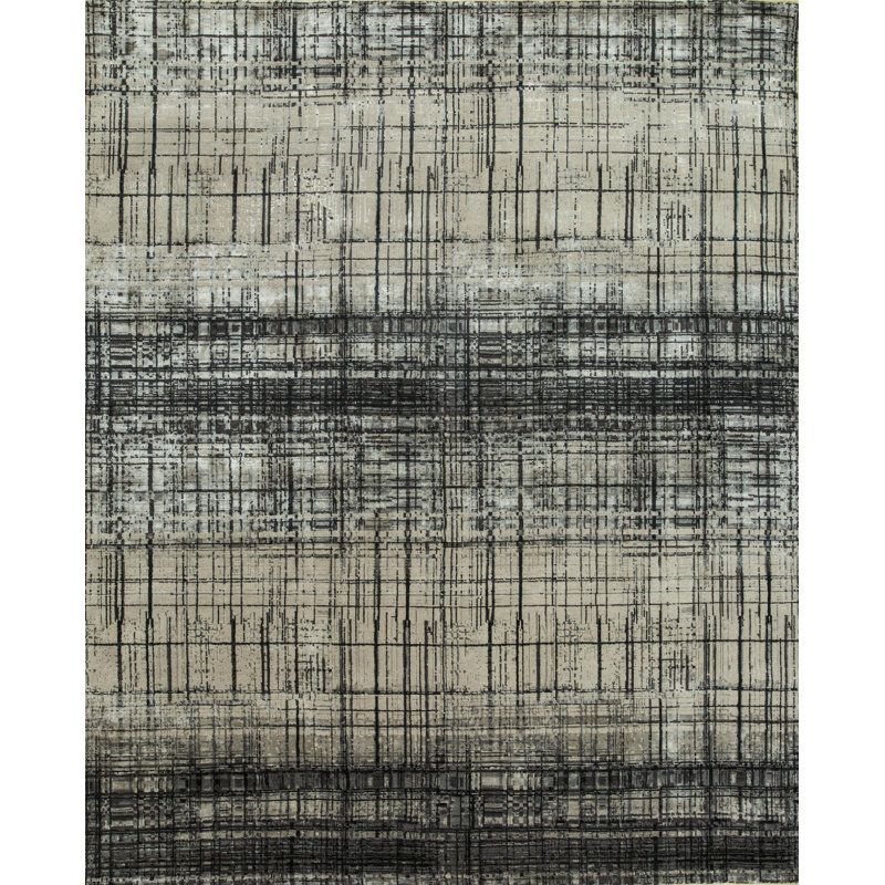 Tapis noir abstrait noué à la main 8 pi x 10 pi