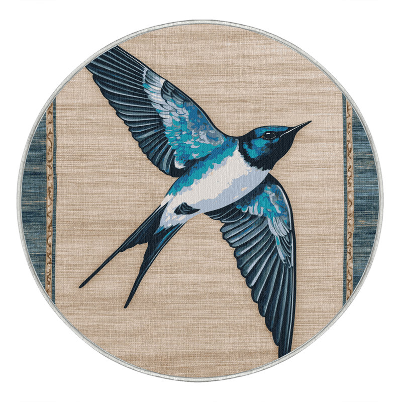 Washable Tree Swallow Birds Area Rug, Round 5'
