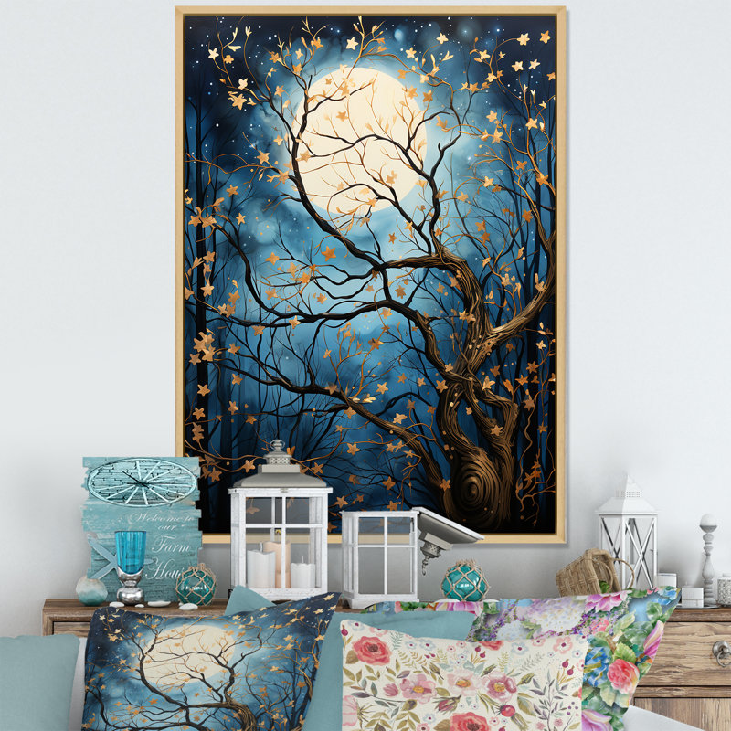 " Tree Moonlit Silhouette I ", 44" H x 34" W x 1.5" D, Natural Floater Frame