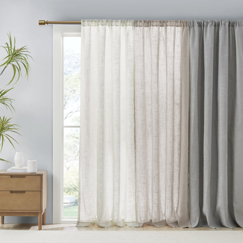 Kyler White Linen Blend Light Filtering Curtain Panel Pair 52x84", White