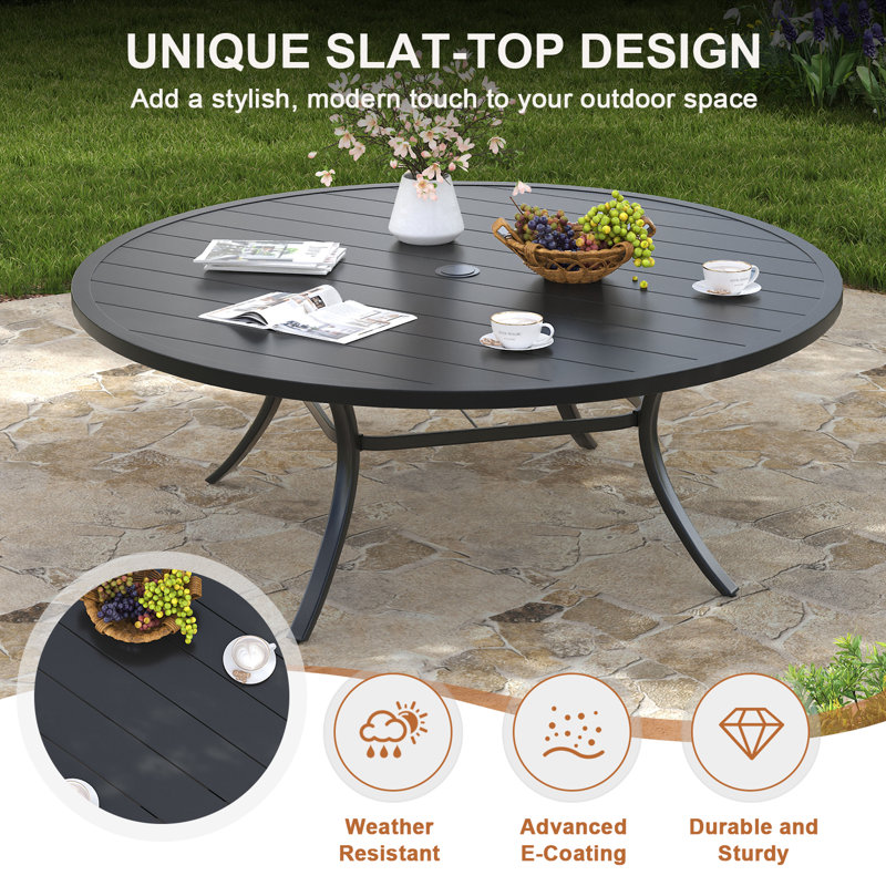 63" Patio Round Dining Table, Black