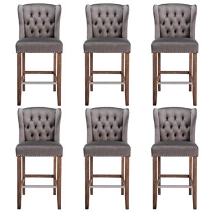 Tabourets de bar 27 po à hauteur de comptoir avec pieds en bois (Ensemble de 6)