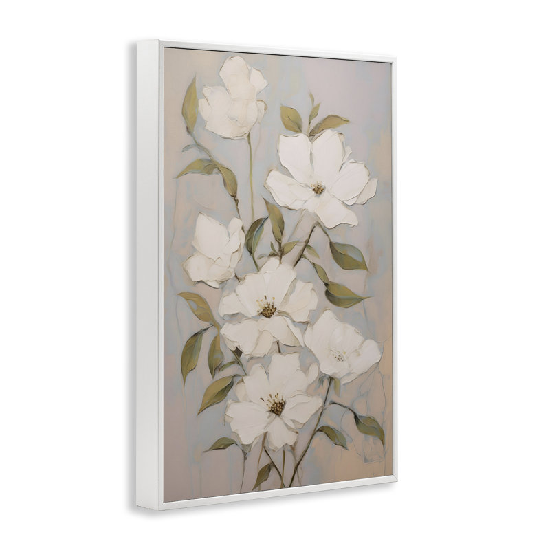 Fleurs nacrées blanches, estampe numérique encadrée par Petals Prints Design, Giclée encadrée blanc bord de mer
