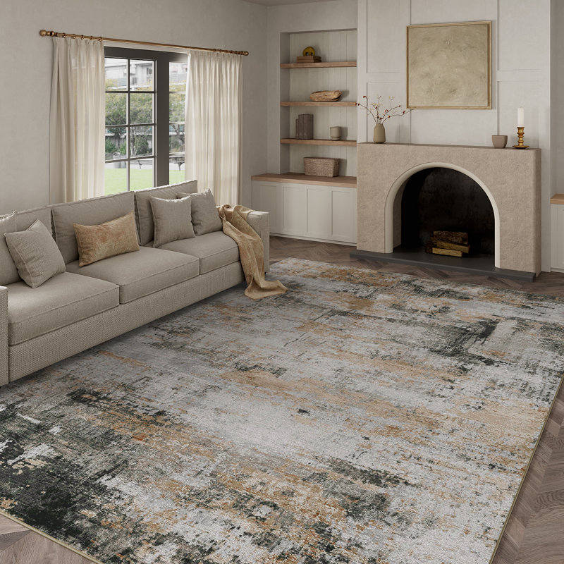 Elroy Modern Abstract Machine Washable Area Rug with Non-Slip Backing, Rectangle 9' x 12'
