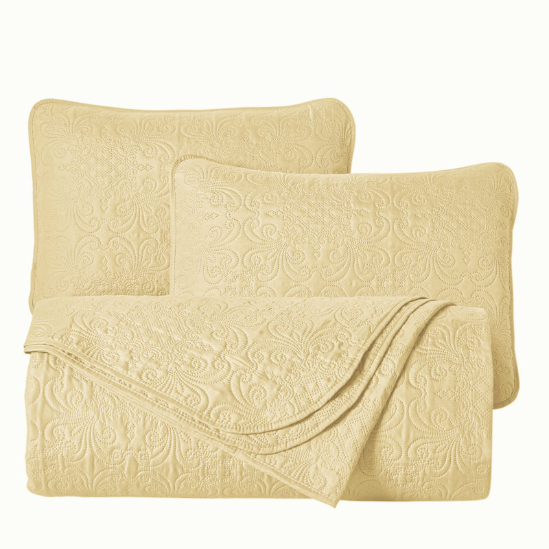 Luca 3-Piece Lightweight Microfiber Oversized Bedspread Set, Queen Coverlet/Bedspread + 2 Standard Shams, Pastel Yellow