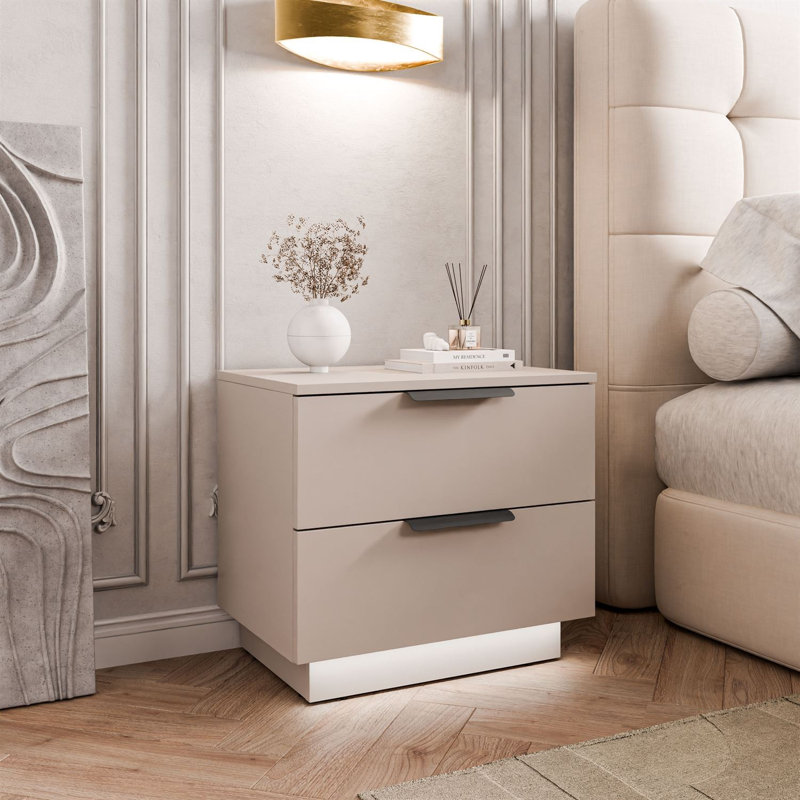 55cm W Bedside Table, Cashmire/Black
