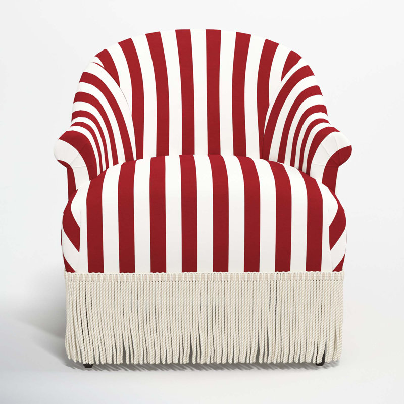 Fauteuil demi-tonneau en coton avec accoudoirs roulés encastrés et pieds en bois massif Callie, Tempête de pluie café, Ivoire