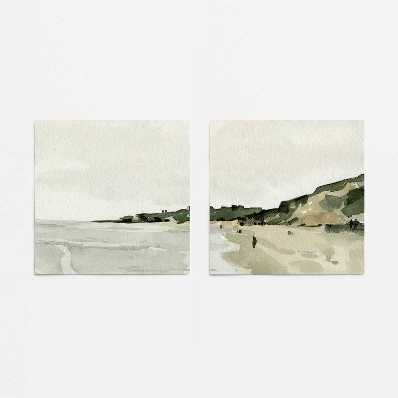 Ensemble de 2 impressions sur toile Soft Coastal Views, Sans cadre, H 12 po x l 24 po