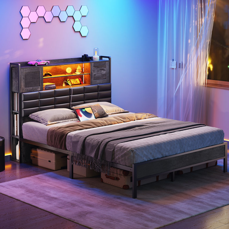 Lit plateforme H 49,2 po Delmer avec tête de lit et station de charge, Grand