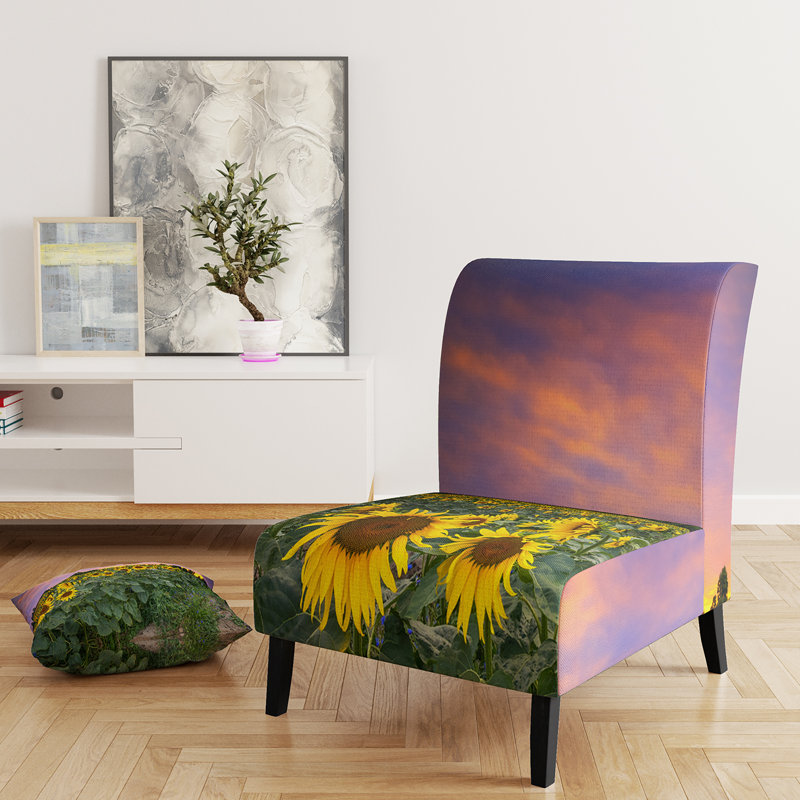 Brechta Vibrant Curve Design II - Velvet Upholstered Modern Slipper Chair, Purple/Green/Yellow