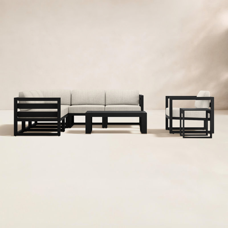 Smith 4 Piece Sectional Seating Group with Sunbrella® Cushions, Cast Silver Sunbrella®, Black