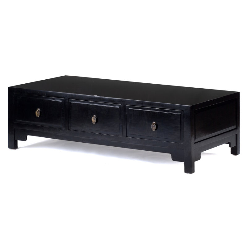Hangzhou Solid Wood Four Leg Coffee Table with Storage, Black Lacquer