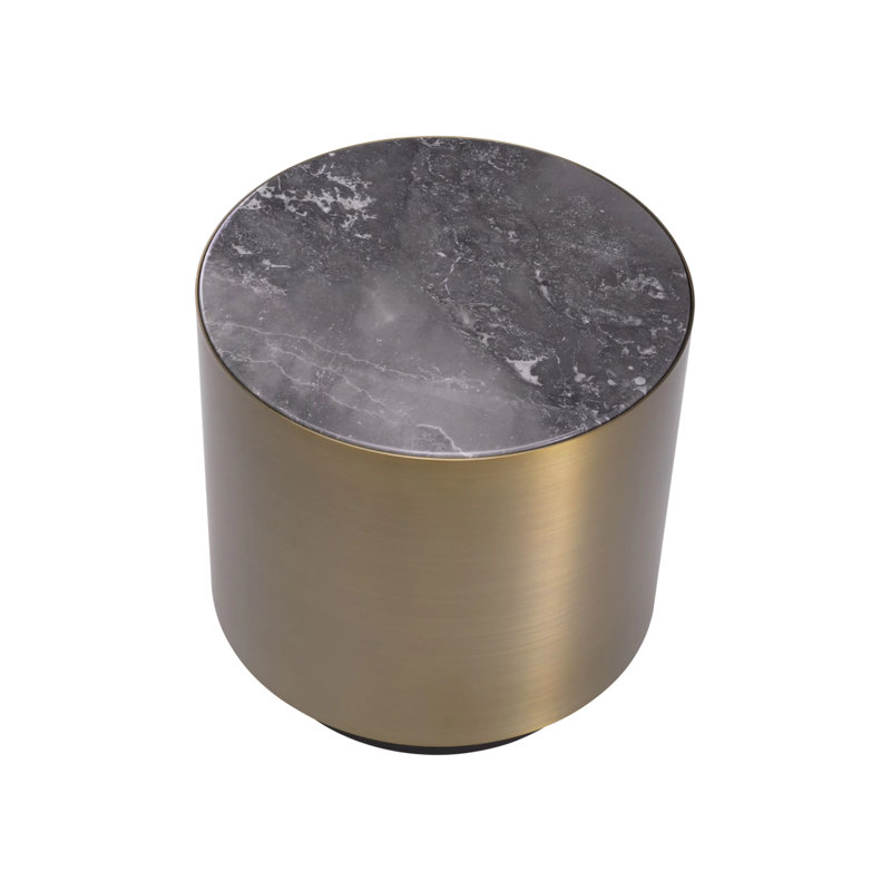 Round Brass and Gray Marble End Table