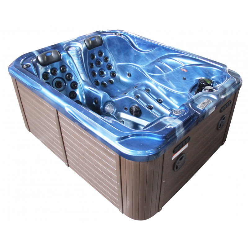 Belfry Bathroom Mireles 220V 3 Person 60 - Jet Acrylic Rectangle Hot Tub with Ozonator, Brown, Blue