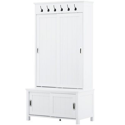 Wooden 10 Pair Shoe Storage Bench Hall Tree and Shoe Storage Entryway Coat