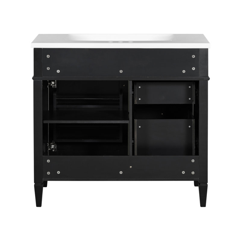 Meuble-lavabo moderne de 36 pouces avec lavabo supérieur, 2 tiroirs, tiroir basculant et armoire de rangement spacieuse pour une organisation efficace
