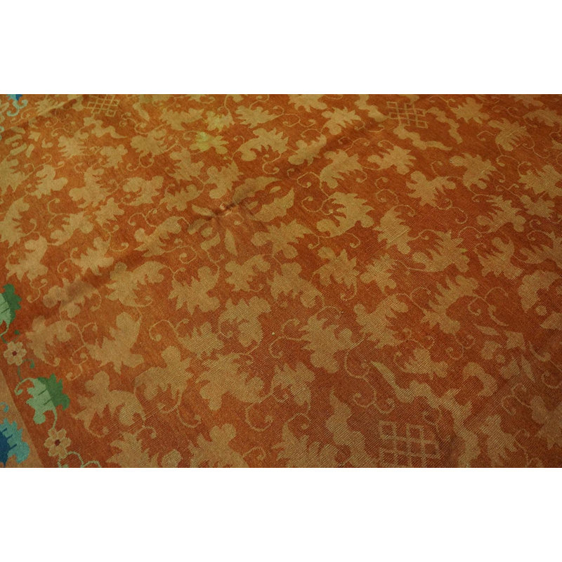 Antique Art Deco Room Size Wool Black Salmon Chinese Rug