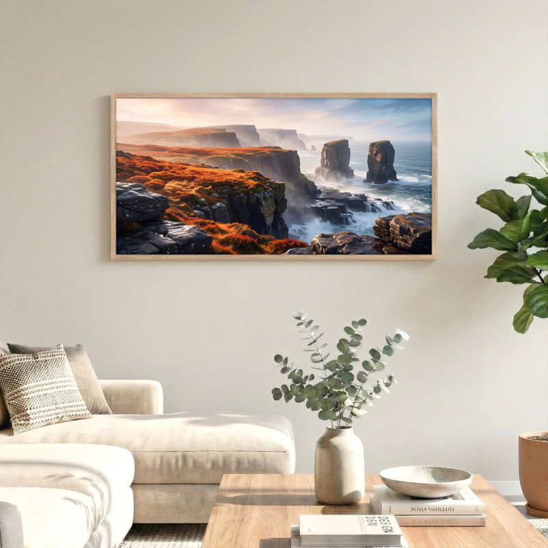 Ensemble de 1 tableau sur toile représentant des falaises côtières, L 40 po x H 20 po, Naturel