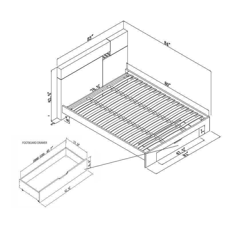 Solid Wood Platform Storage Bed, White, King