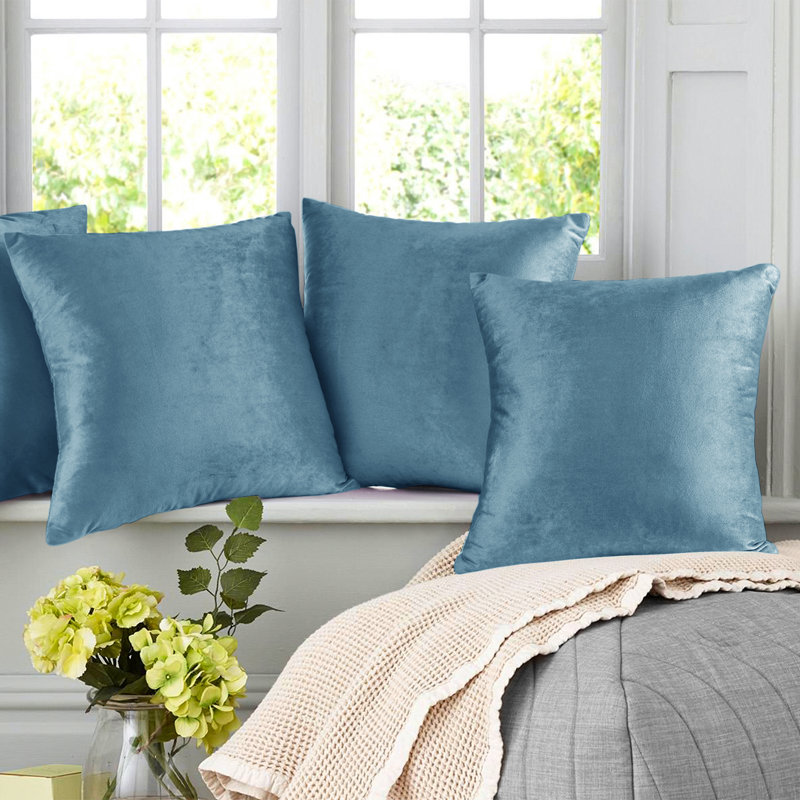Housse de coussin décoratif en velours , Bleu ciel, 22 po x 22 po