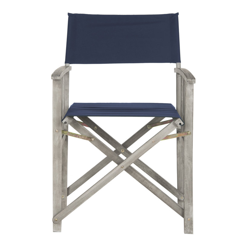 Woodacre Wood Premium All-Weather Wicker Outdoor Folding Dining Armchair, Gray/Navy