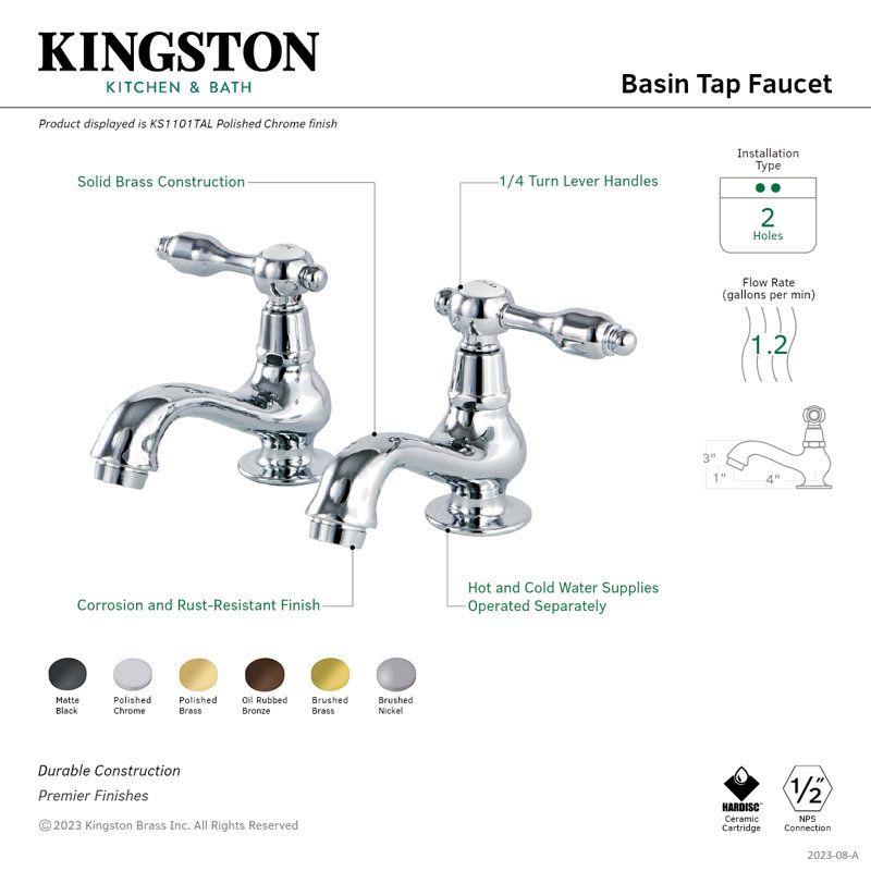 Robinet de lavabo à deux poignées à fixation sur le comptoir Kingston Brass Tudor, Noir mat