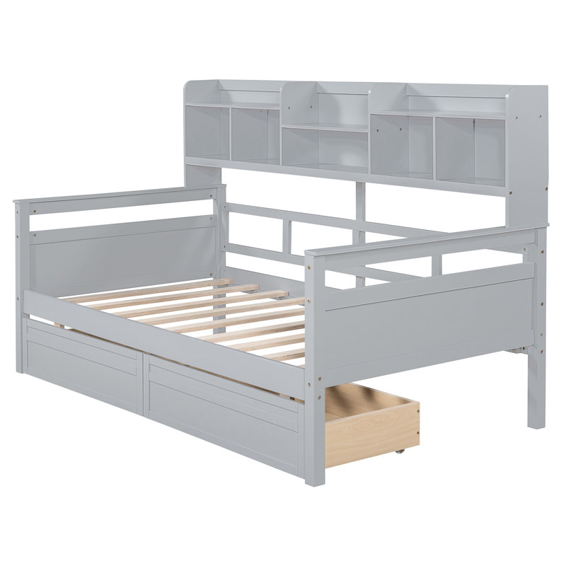 Gray Twin Daybed With Wood Slat Construction - Extra Storage, Functional Bedroom Addition Robust Support Additional Multi-Purpose Decor