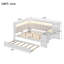 Lit de jour double avec lit gigogne, tablettes de rangement, bureau, tête de lit tapissier, lumière DEL et station de charge, blanc et beige-2033176767