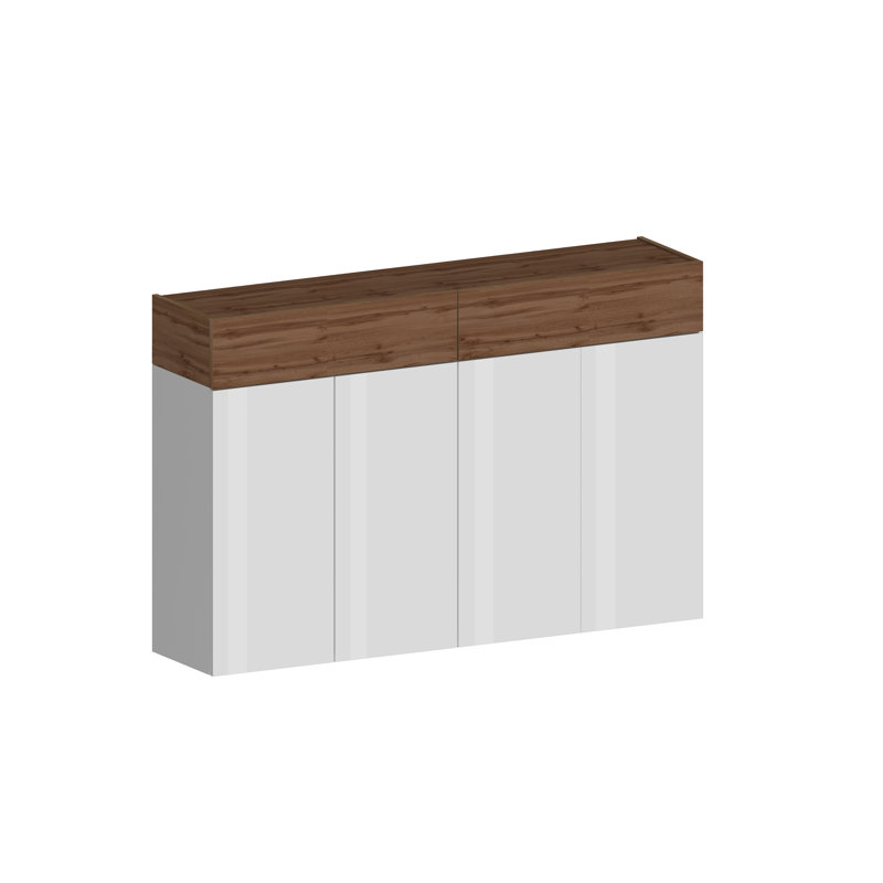 32 Pair Shoe Storage Cabinet, White/Brown Wood