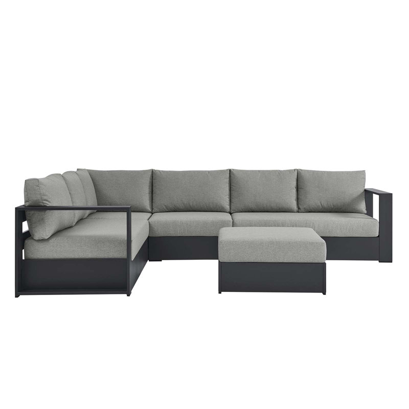 Modway Tahoe 57.5" Wide Outdoor U-Shaped Patio Sectional with Cushions, Gray