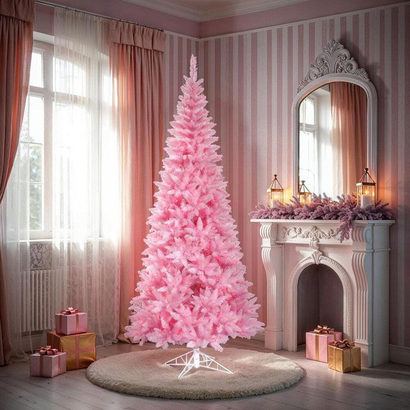 Arbre de Noël artificiel en sapin rose, H 9 pi x l 64 po