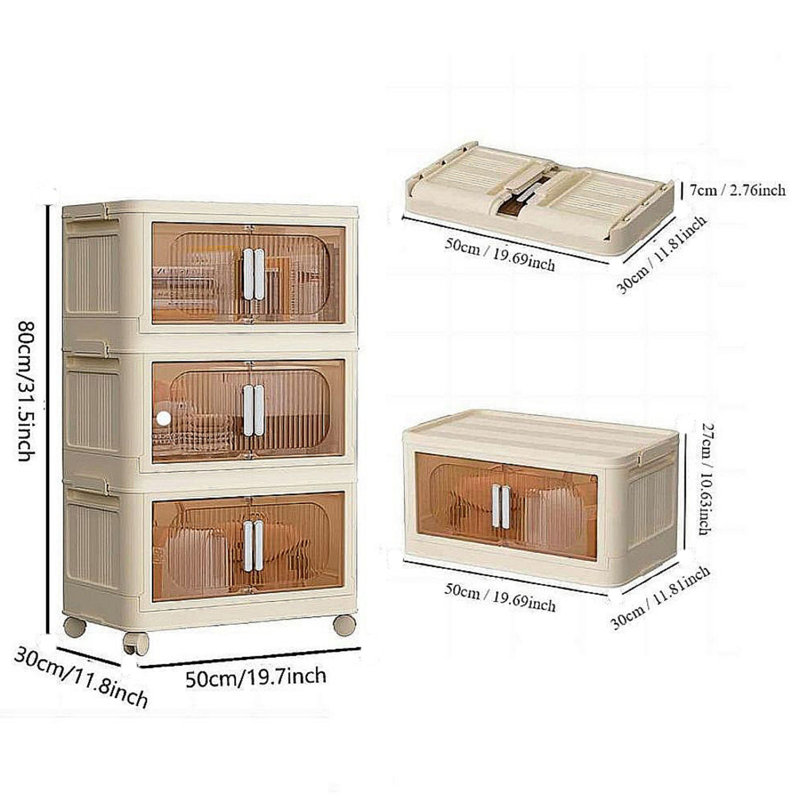 3-layer collapsible storage bins with magnetic doors,plastic lockers with wheels