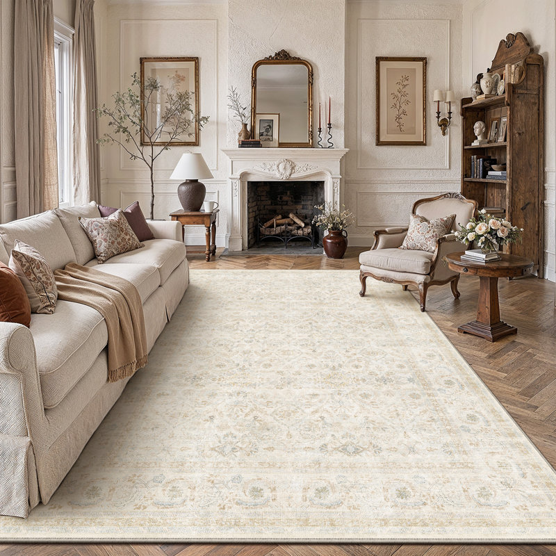 Tapis oriental GRANDA, Rectangle 8 pi x 10 pi, Blanc cassé / blanc