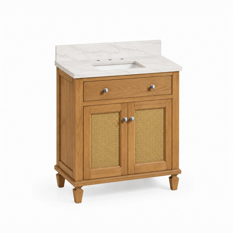 Comptoir de meuble-lavabo en noyer riche de 30 po x P 21 po avec plateau simple encastré rectangulaire Marella de Marly, 30