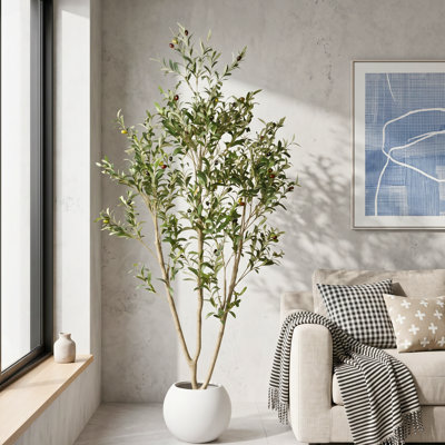 6ft Faux Olive Tree Artificial Indoor Tree, Lifelike Faux Plant in Black Pot for Indoor Outdoor Decor