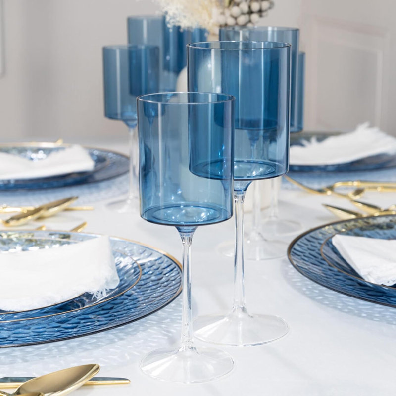 Verres à vin écologiques en plastique avec verres transparents jetables incassables 9 oz Ecoqualité, Bleu