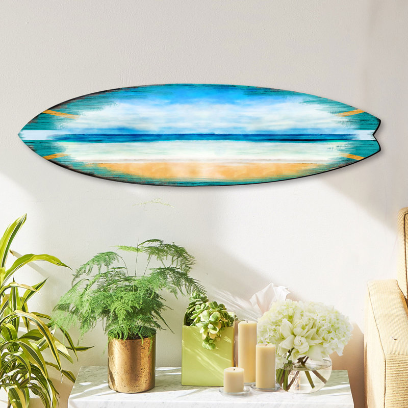 Décoration murale planche de surf océan en bois, H 13,5 po x l 48 po x P 1 po