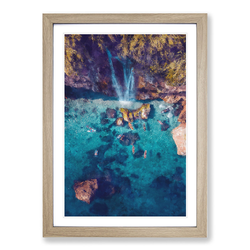 Waterfall in Nerja Spain - Picture Frame Graphic Art, 36cm H x 27cm W x 2cm D, Oak