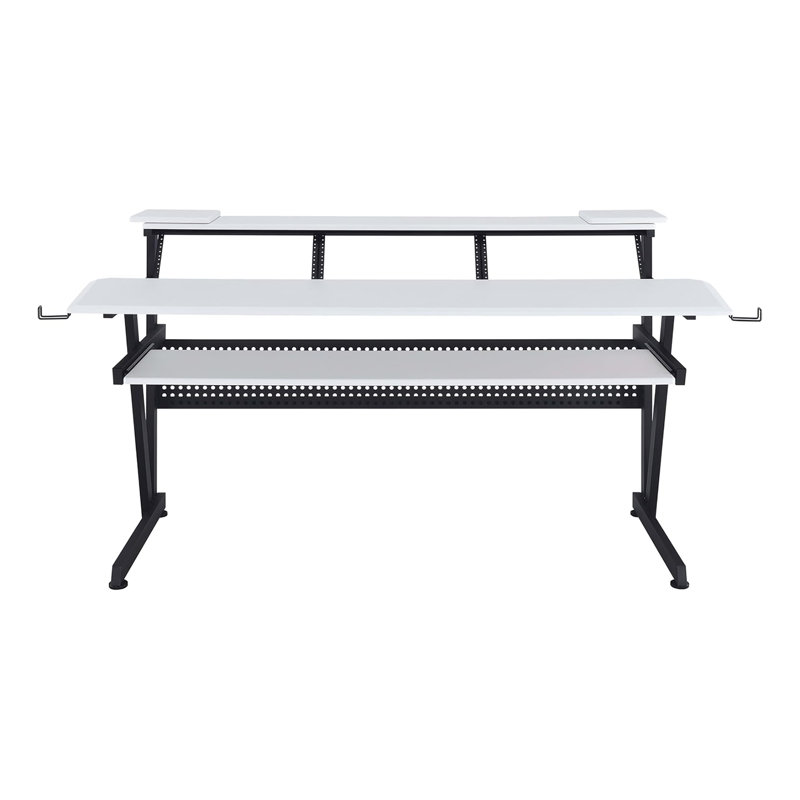 Bureau de musique en bois et métal avec plateau à clavier blanc, Blanc