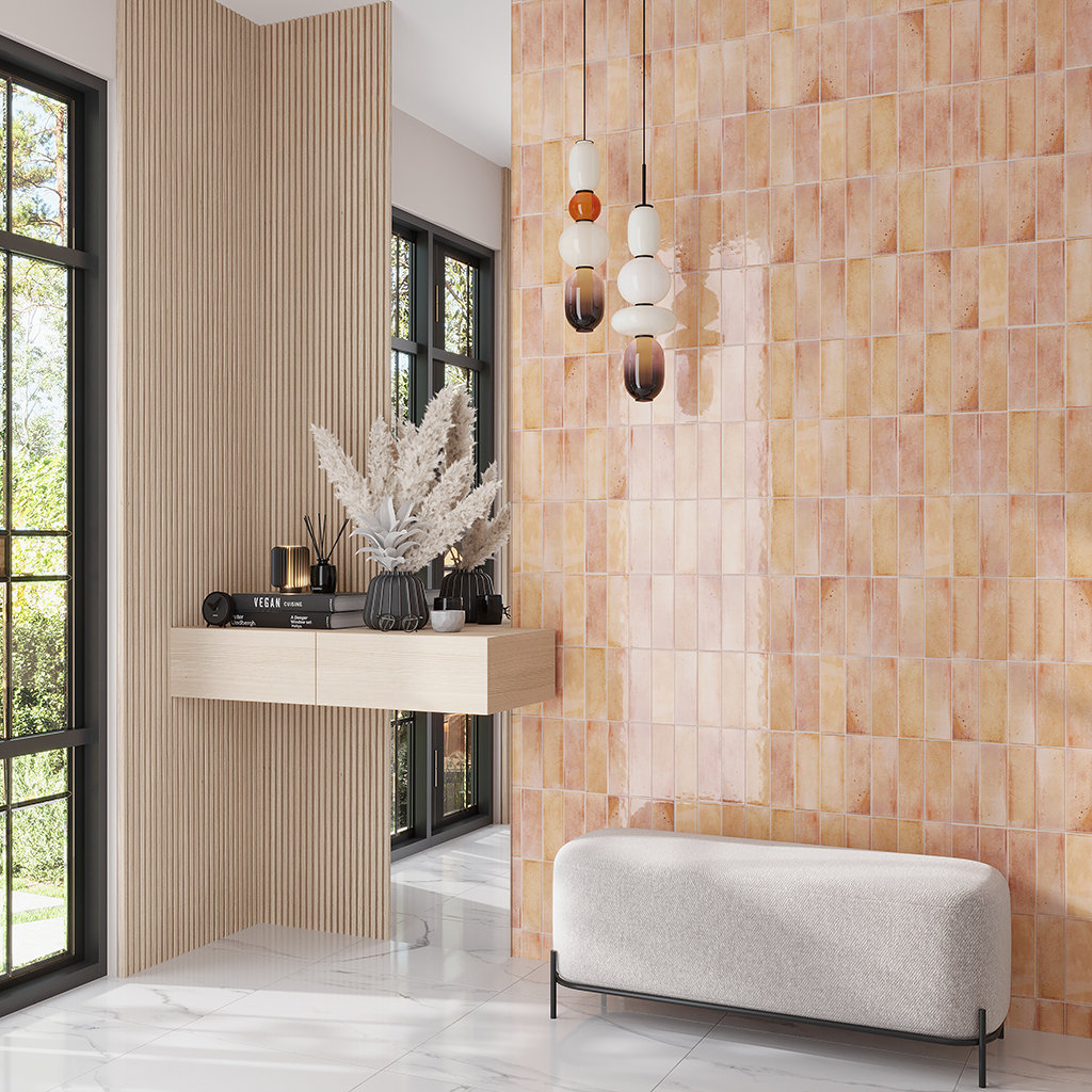 Antiek 3" x 8" Ceramic Subway Tile, Pink