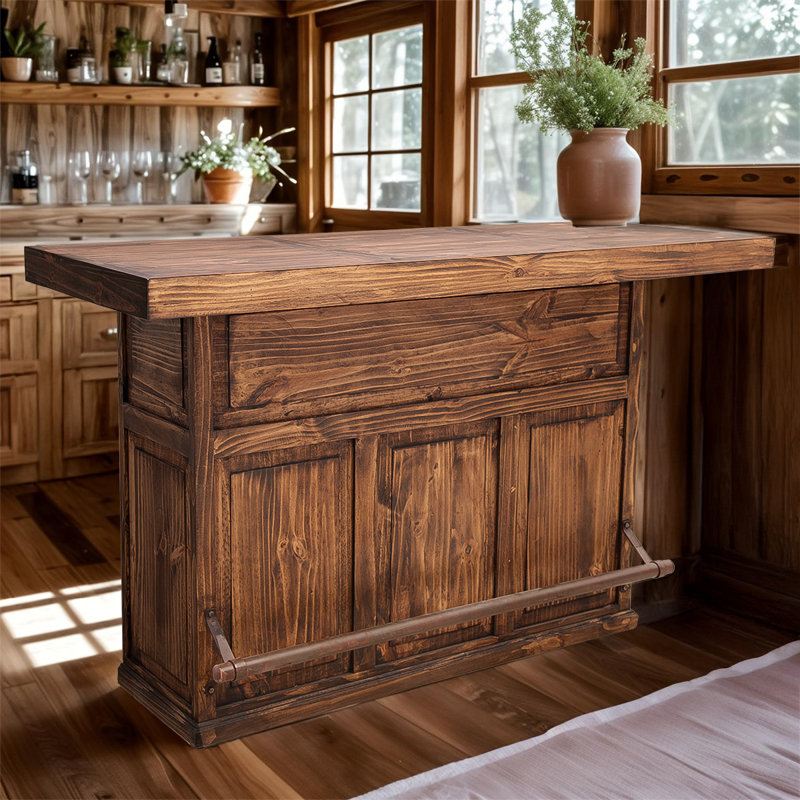 Solid Wood Bar with Iron Footrail, Brown