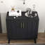 Buffet Mid-Century moderne cannelé avec tablettes réglables et pieds en bois massif-1047745025