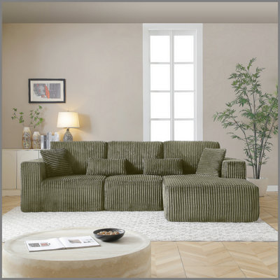 Canapé modulaire de 109 po, canapé modulaire Cloud avec assise profonde, canapé modulaire en L moderne avec méridienne droite, canapé rembourré pour salon, sans assemblage, (vert)