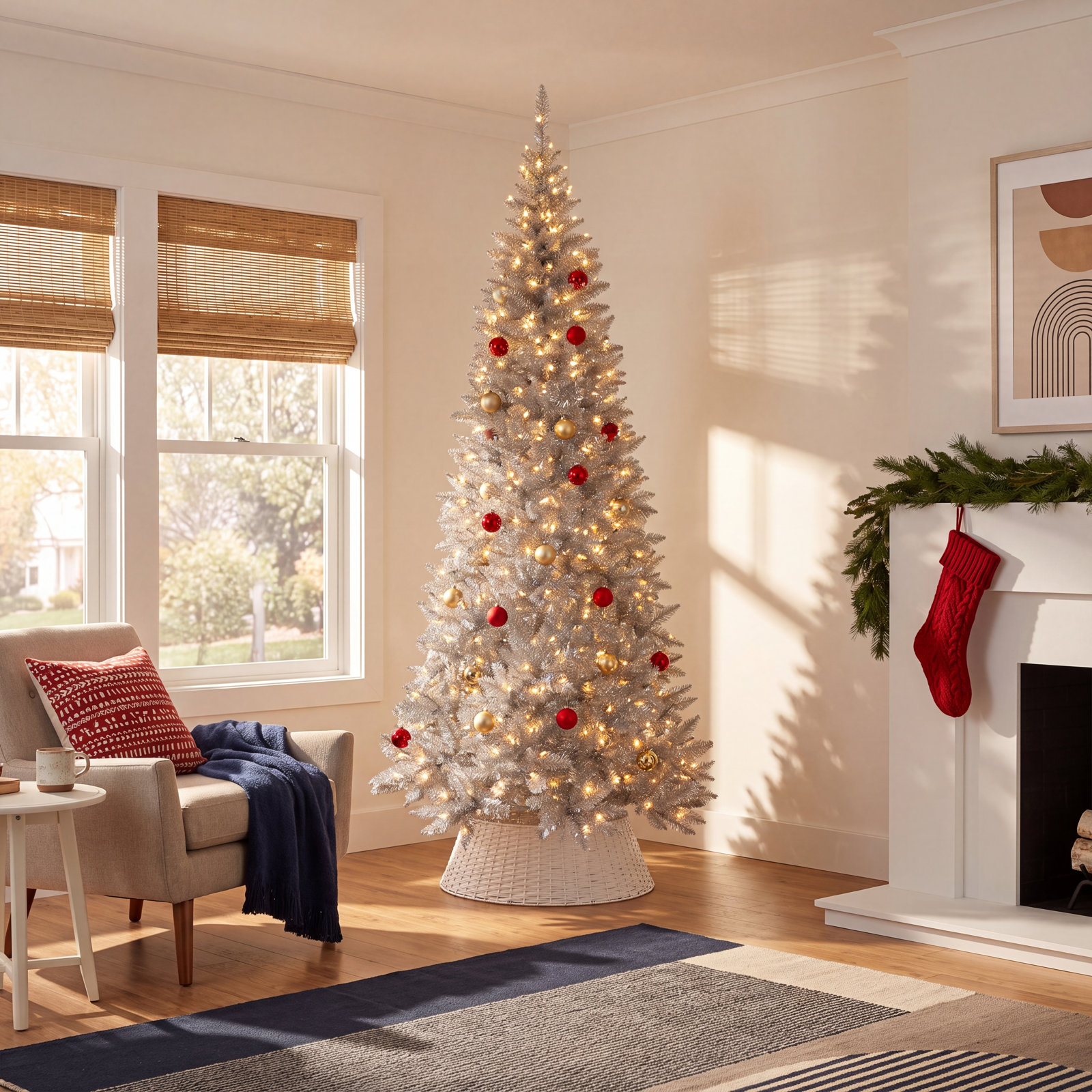 Silver Pre-Lit Fir Christmas Tree, 7.5'