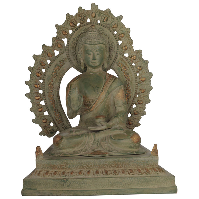 Bouddha bénissant assis sur un trône fin, Vert