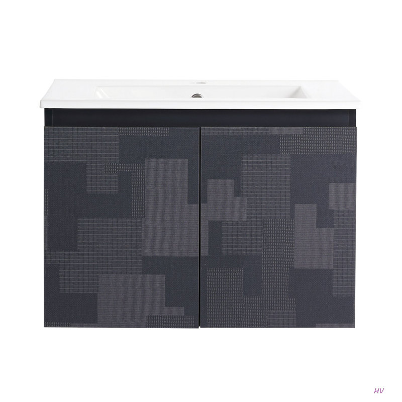 Meuble-lavabo mural 24 po avec lavabo en céramique et porte d'armoire à fermeture en douceur, ensemble KD